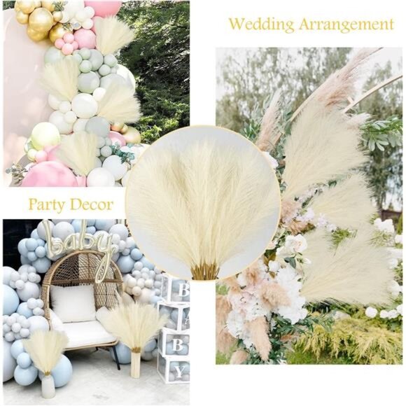 50PCS Faux Pampas Grass, 21.6" Short Artificial Pompous Grass Floral Fake Pompas - Picture 4 of 7